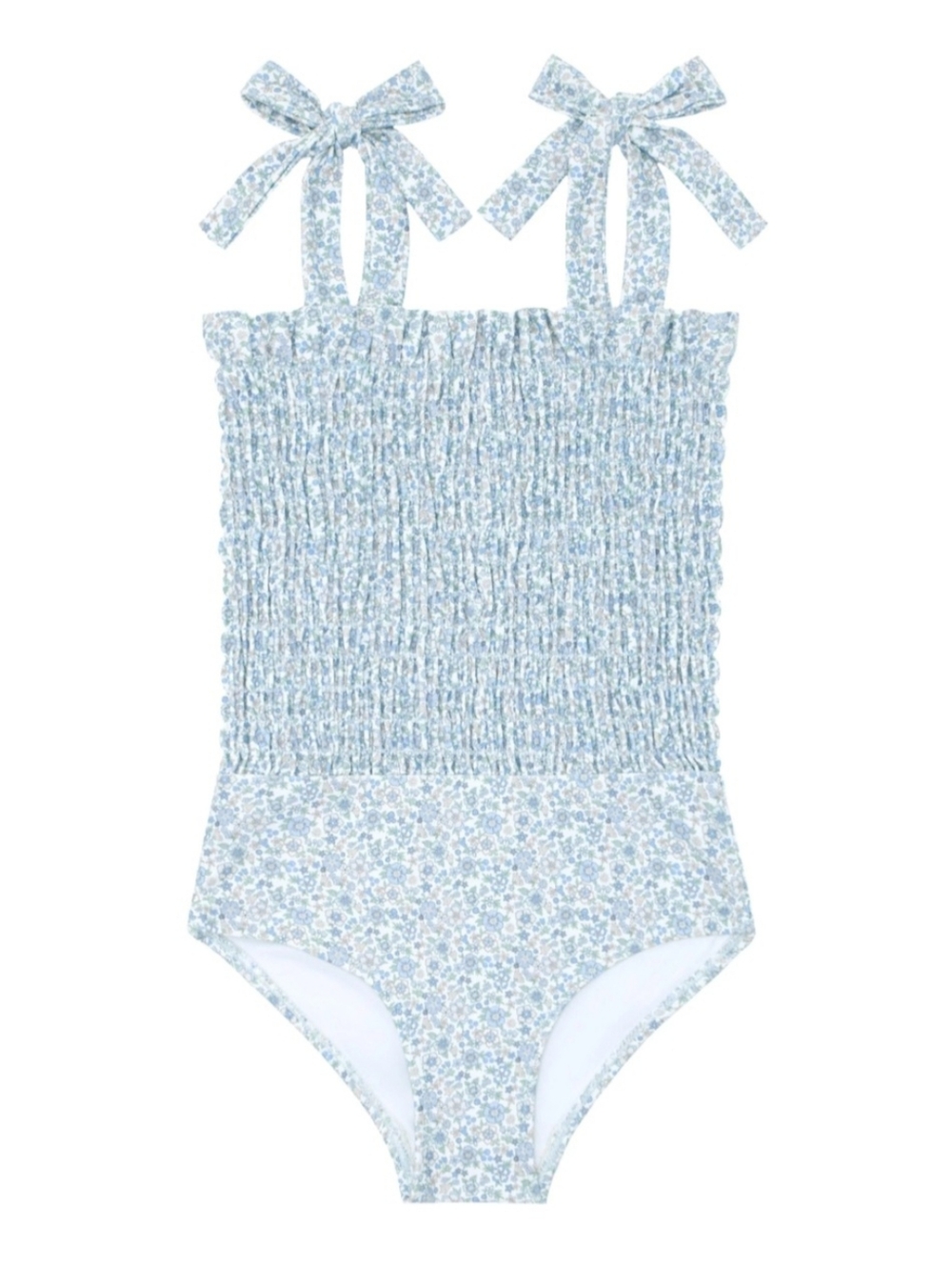 Minnow × Tuckernuck Baby Blue Toile Rouched Tie Straps One Piece Bathing Suit